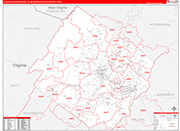 Staunton-Waynesboro Metro Area Wall Map Red Line Style